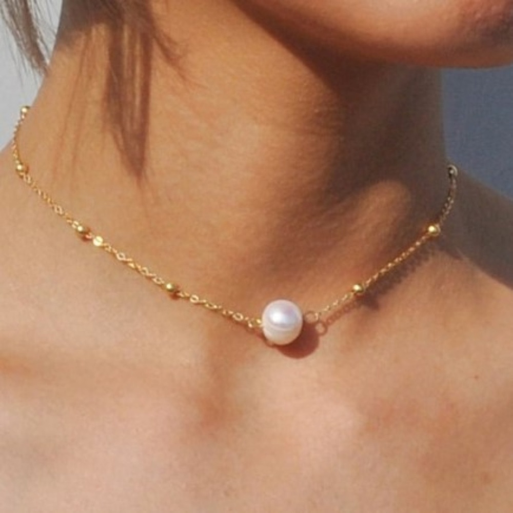 Gold Pearl & Bead Choker Necklace